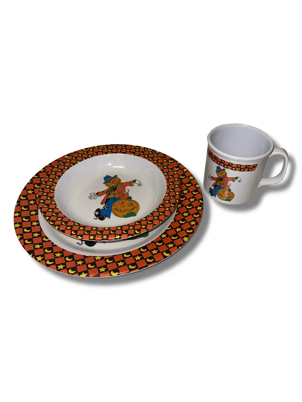 Vtg 3pc Halloween Melamine Dining Set
